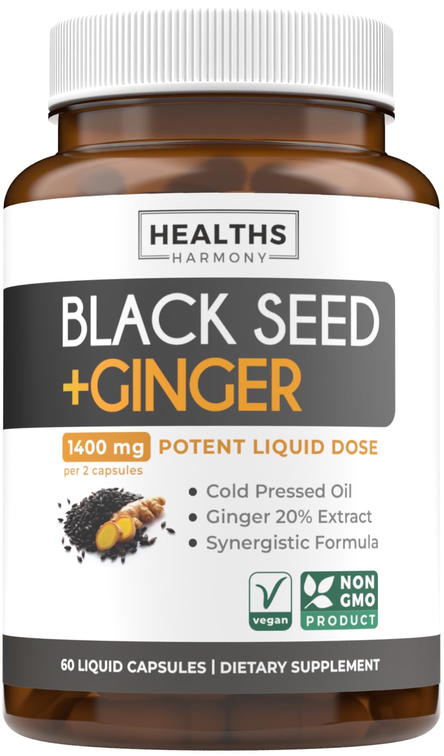 Black Seed Oil Gummies - Natural Ginger Ale Flavor (Non-GMO & Vegan) Cold-Pressed Nigella Sativa Producing Pure Black Cumin Seed Oil - 500mg Per 2 Gummy Serving