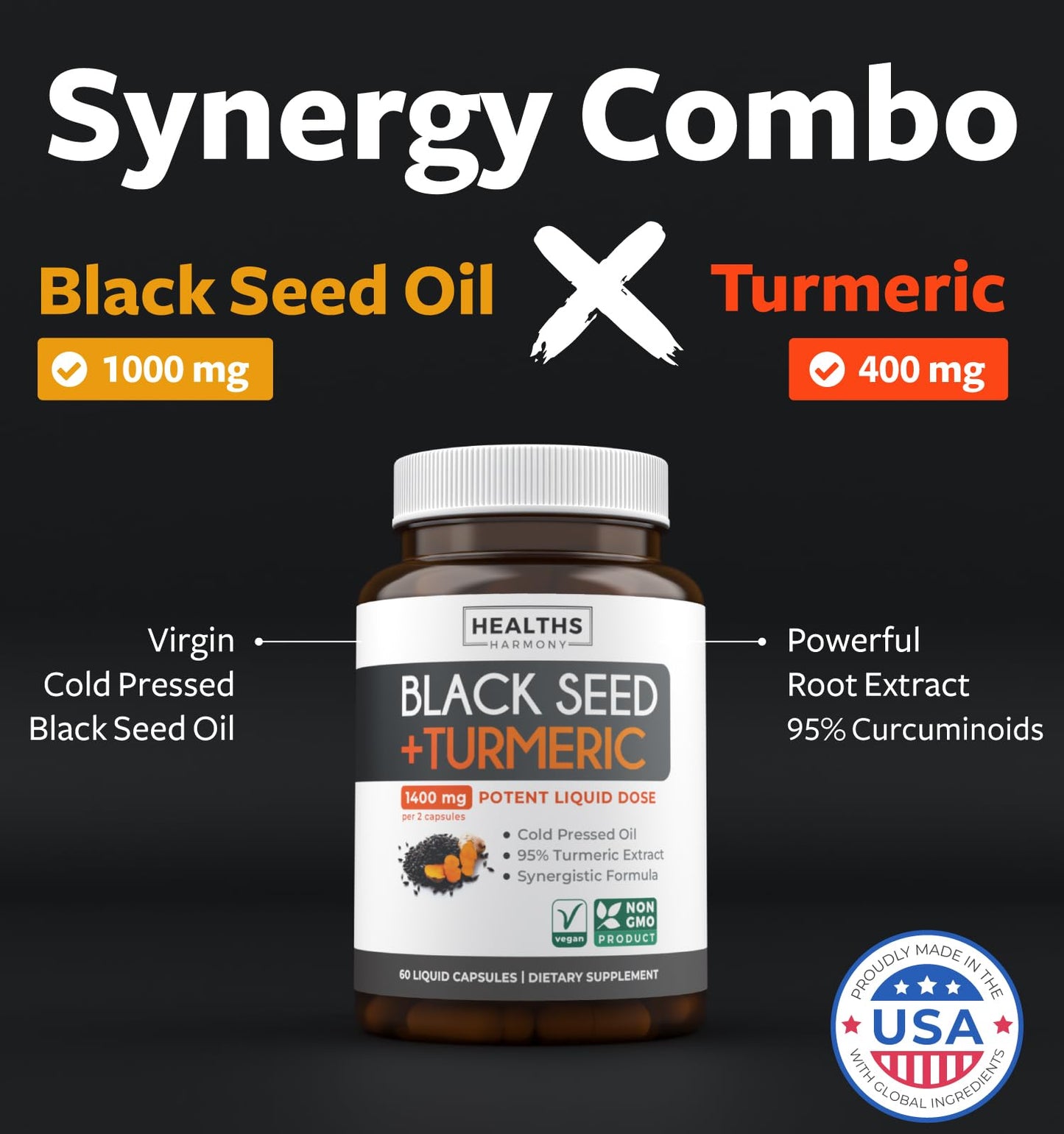 Black Seed Oil Gummies - Natural Ginger Ale Flavor (Non-GMO & Vegan) Cold-Pressed Nigella Sativa Producing Pure Black Cumin Seed Oil - 500mg Per 2 Gummy Serving