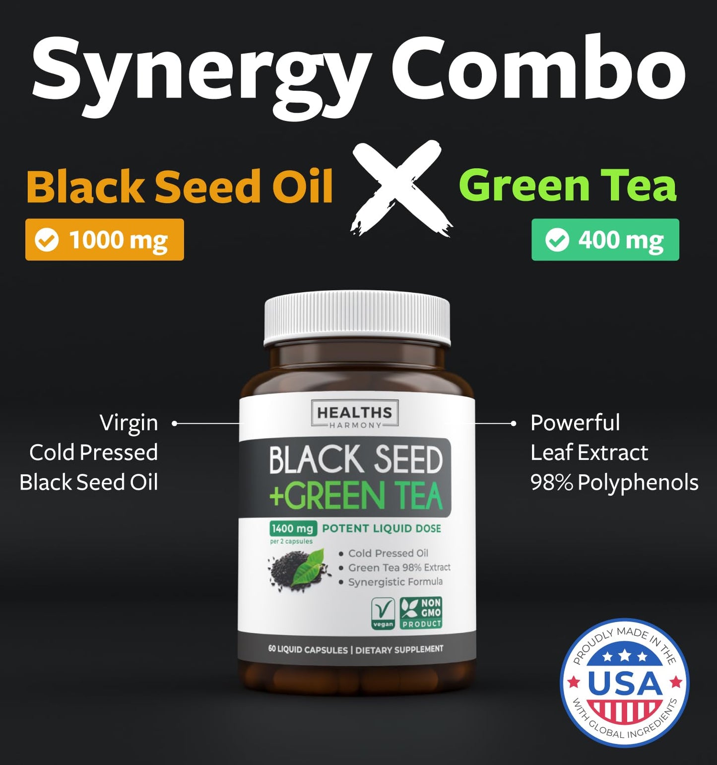 Black Seed Oil Gummies - Natural Ginger Ale Flavor (Non-GMO & Vegan) Cold-Pressed Nigella Sativa Producing Pure Black Cumin Seed Oil - 500mg Per 2 Gummy Serving