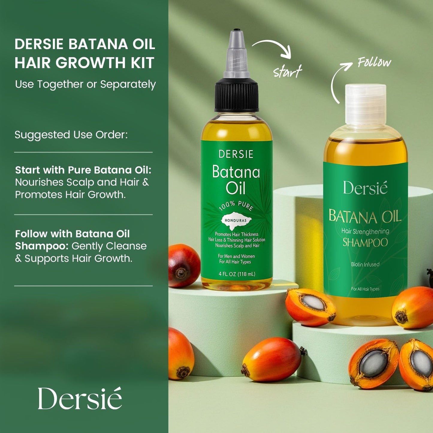 Dersie Batana Oil for Hair Growth: Dr Sebi Organic Raw Batana Oil from Honduras - 100% Pure & Natural - For Thicker & Stronger Hair - 4 FL OZ